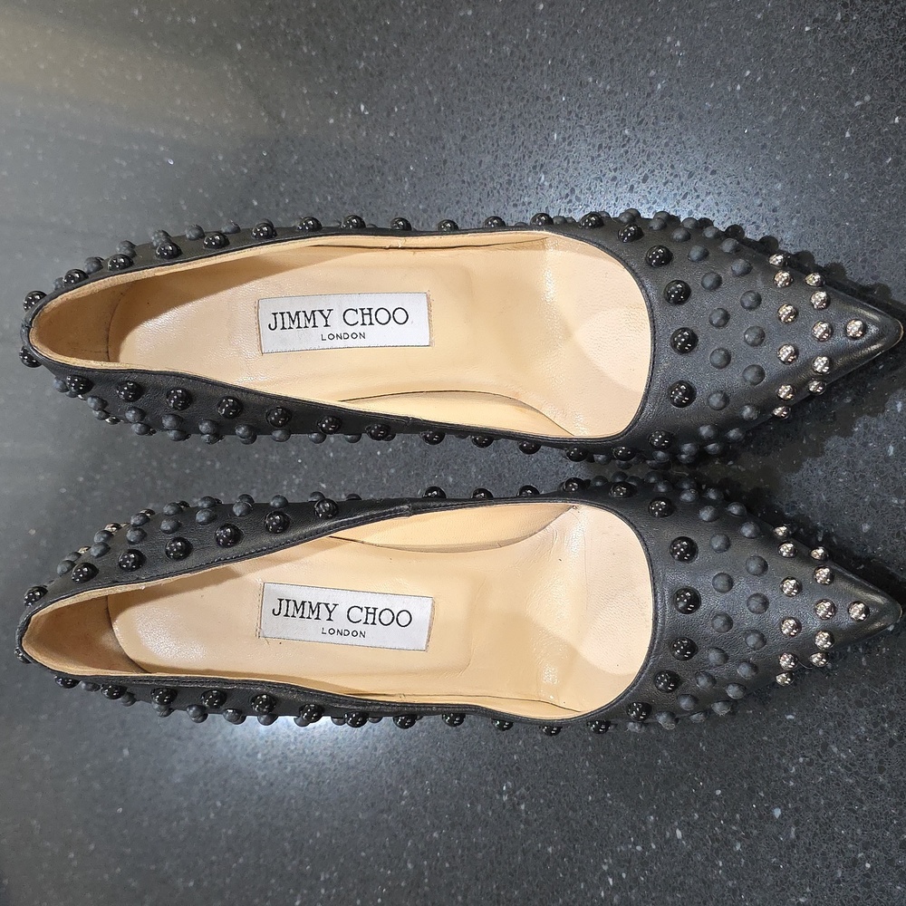 Jimmy Choo Abel Black Studded Leather Pointed Toe Stiletto Pumps Heels Size 8 - Picture 2 of 10